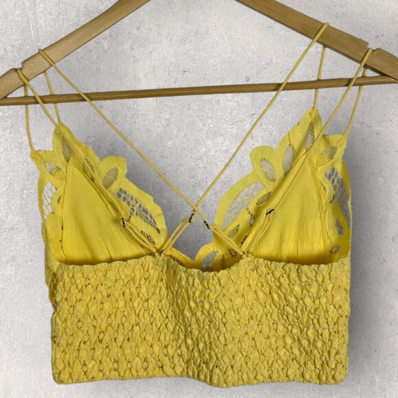 Free People Adella Yellow Bralette Size Medium Lace Bohemian Bra Crochet Y2K Top - Picture 12 of 13